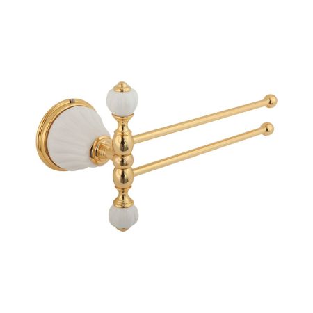 OLIVIA Полотенцедержатель двойной поворотный L20 cм, керамика белая, золото, артикул 17466