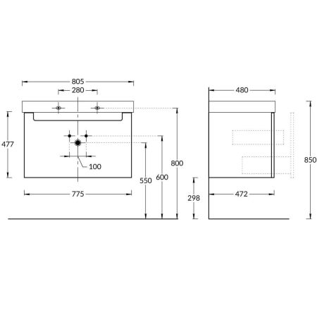 Тумба BUONGIORNO PLUS подвесная с ящиками 80, белая глянцевая-дуб Кантри, артикул BGP.80.1+1\WHT