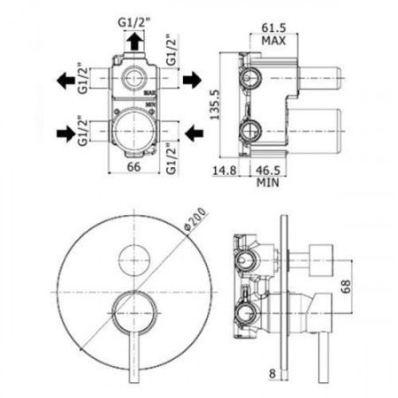 Смеситель для ванны Paffoni Stick SK019ST (с внутренней частью) сталь, артикул SK019ST