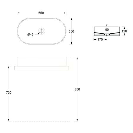 Alice Hide Раковина Stadium 65x35хВ12, накладная, без отверстия под смеситель, белый матовый