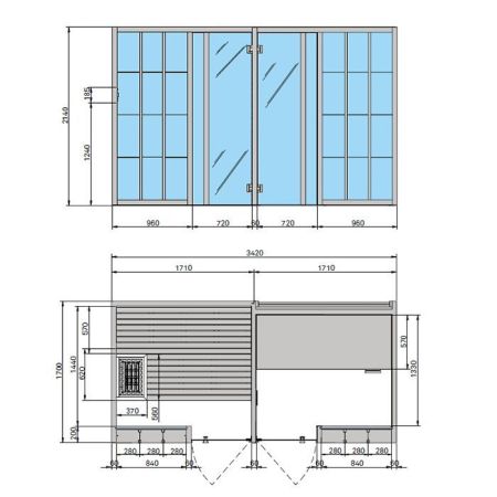 Effegibi Yoku SH Shelf Сауна&Хаммам 342x170h214см, в нишу, цвет: сауна осина термообработанная/хаммам Calacatta Gold Extra, артикул YO 10 11 0001