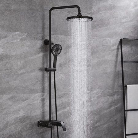 Душевая система с каскадным изливом Rose R1136H, черный