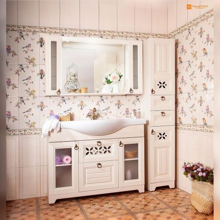 Зеркало с двумя шкафчиками Бриклаер КАНТРИ 125SS, бежевый дуб прованс, артикул КАНТРИ 125SS