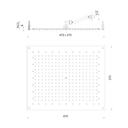 BOSSINI PARIS-RECTANGULAR Верхний душ 470 x 370 mm, FLAT, цвет: хром