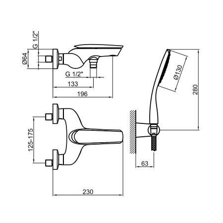Смеситель для ванны Webert Aria AI850101560, черный, артикул AI850101560