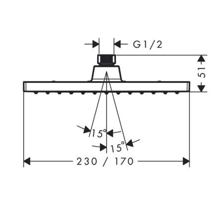 HG Vernis Shape Верхний душ 230х170мм, потолочный, шарнирный, 1jet, цвет: хром, артикул 26281000