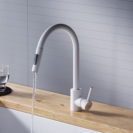D3007533 Logic Кухонный смеситель  с вытягивающимся изливом, белый, артикул D3007533