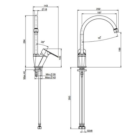 Fima Carlo Frattini Kitchen Смеситель для кухни, на 1 отв., Serie 22, цвет: хром, артикул F3897/1CR.ES