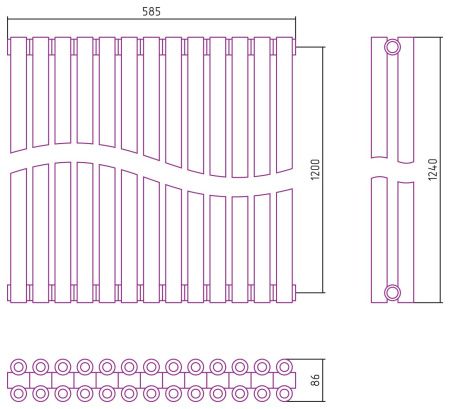 Отопительный радиатор ЭСТЕТ-00 н/ж 1200х585 / 13 сек (МУАР Темный Титан)