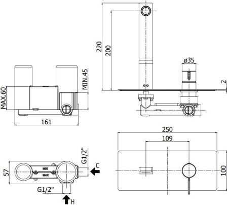 Смеситель для раковины Paffoni Rock RO105CR (с внутренней частью), артикул RO105CR