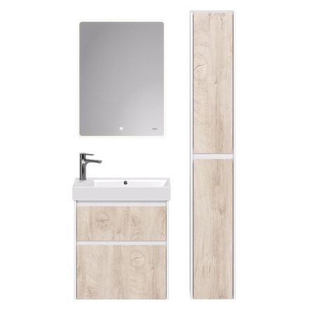 Тумба с раковиной подвесная Dreja Slim 65 см, белый/дуб кантри, артикул 99-0501-com