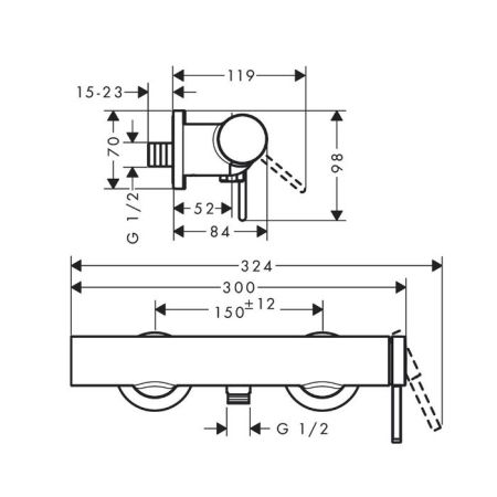 Смеситель для душа, Hansgrohe, Finoris, тип открывания воды-однорычажный, тип регулирования воды-керамический картридж, монтаж-настенный, отверстия для монтажа-2, цвет-хром, артикул 76620000