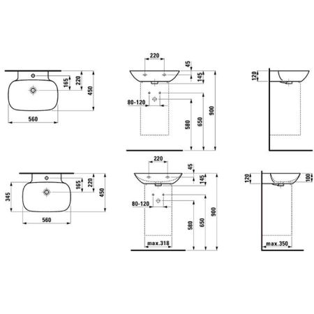 Laufen INO Раковина 560х450х120мм без отв. под смеситель, цвет: белый, артикул 8.1030.2.000.109.1