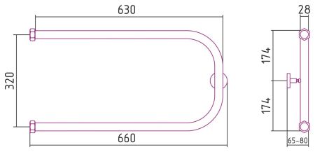 Полотенцесушитель водяной "П-обр.+" 320х650 Н. Г. 1" (Тёмный титан муар)