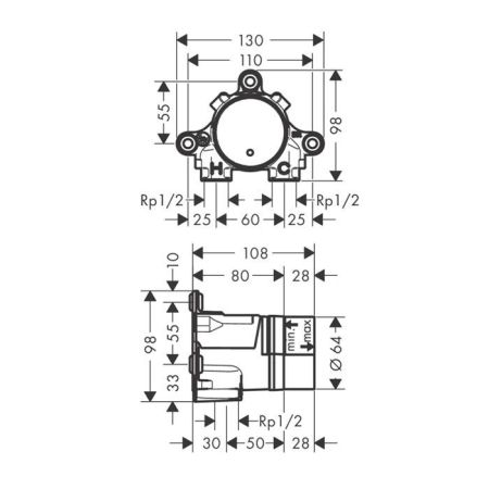 AXOR Встраиваемая часть настенного смесителя для раковины
