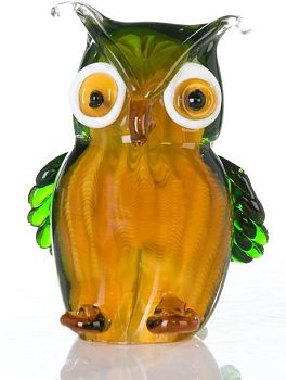 Casablanca, стеклянная скульптура "Сова", цвет оранжево-зеленый
