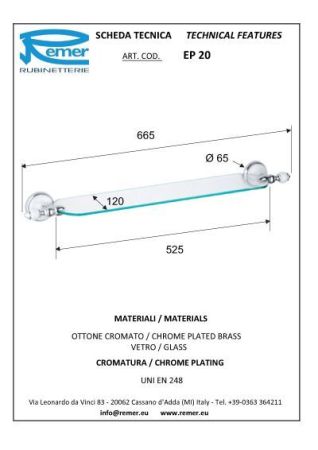 Epoca полка стекл. RR EP20, артикул EP20CR
