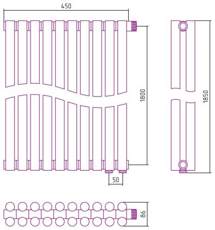 Отопительный радиатор ЭСТЕТ-11 н/ж EU50 1800х450 / 10 сек (Матовое ЗОЛОТО)