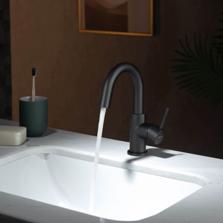 Смеситель для раковины, без донного клапана AQUATEK, матовый черный AQ1307MB ЕВРОПА, артикул AQ1307MB