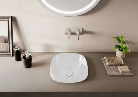 Раковина, Vitra, Frame, ширина, мм-410, глубина, мм-390, высота, мм-150, тип установки-встраиваемый, отверстия для смесителя-отсутствуют, без перелива, материал-керамика, вид грязеотталкивающего покрытия-VitrA Clean, цвет-белый