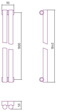 Отопительный радиатор ЭСТЕТ-1 н/ж 1800х90 / 2 сек (Без покрытия), артикул 00-0301-1802