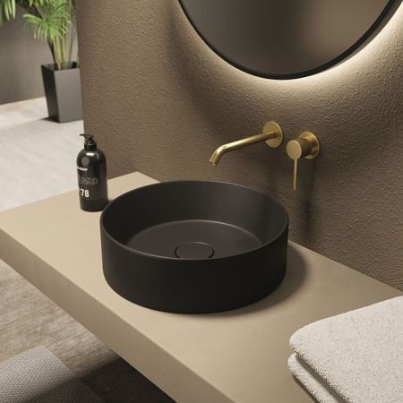 Раковина, Alice, Spy, ширина, мм-400, глубина, мм-400, высота, мм-120, тип установки-накладной (настольный), отверстия для смесителя-отсутствуют, без перелива, материал-керамика, вид грязеотталкивающего покрытия-Aliglaze+, цвет-черный матовый