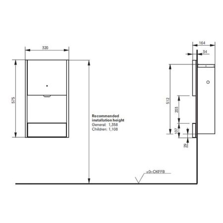 TOTO PUBLIC Сушилка для рук, 300x186x575мм, скрытый монтаж цвет: серебристый, артикул TYC604