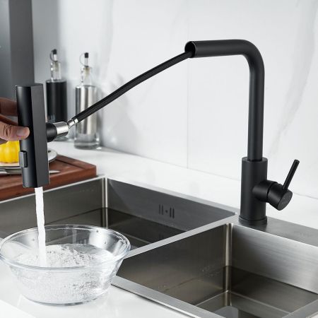 Смеситель для кухни с мультифункциональным изливом Shevanik S263H, черный, артикул S263H