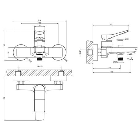 GESSI Rilievo Смеситель для ванны настенный,  излив 153мм, с автоматическим переключателем ванна-душ, цвет: хром GESSI Rilievo Смеситель для ванны настенный,  излив 153мм, с автоматическим переключателем ванна-душ, цвет: хром