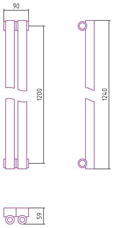 Отопительный радиатор ЭСТЕТ-0 н/ж 1200х90 / 2 сек (БЕЛЫЙ), артикул 12-0331-1202