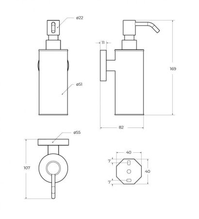 RELAX-SOIS-M-NOP Диспенсер для мыла подвесной, металл, исполнение черный матовый, артикул RELAX-SOIS-M-NOP