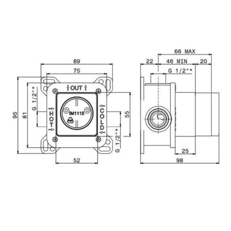 Универсальная внутренняя часть для механического смесителя на один поток для душа