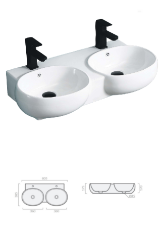 Раковина Double VIVA (805х385х175) двойная накладная Cerutti SPA