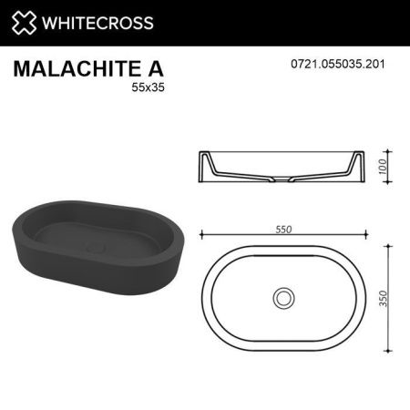 Умывальник WHITECROSS Malachite A 55x35 (черный мат) иск. камень