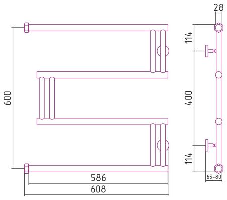 Полотенцесушитель водяной High-Tech model "M+" 600х600 (Состаренная ЛАТУНЬ), артикул 051-4050-6060