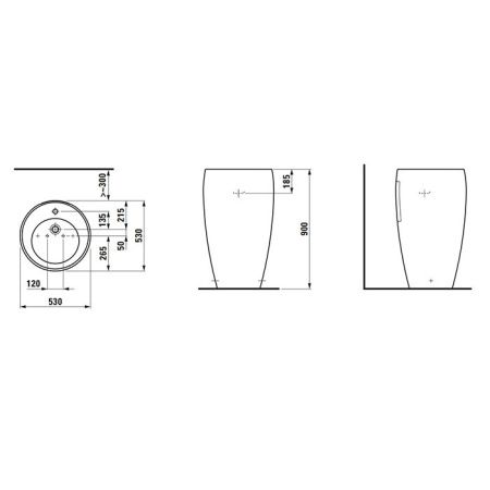 Laufen Alessi One Свободностоящая  раковина 530х530х850мм без отв. под смеситель, с покр. LLC, цвет: белый Laufen Alessi One Свободностоящая  раковина 530х530х850мм без отв. под смеситель, с покр. LLC, цвет: белый