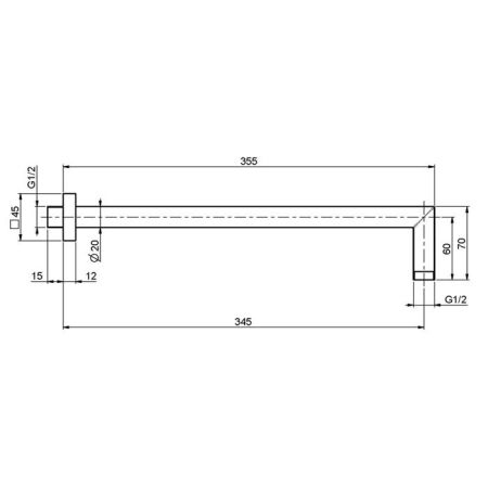 Держатель верхнего душа, Fima Carlo Frattini, Showerhead, вид-настенный, вынос, мм-350, 1/2”, цвет-чёрный матовый, артикул F2538NS