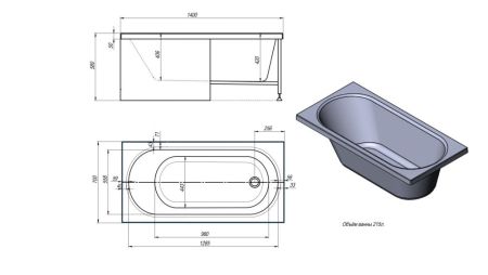 Акриловая ванна TIMO ROHA 1400*700*580 (ROHA1470), артикул ROHA1470