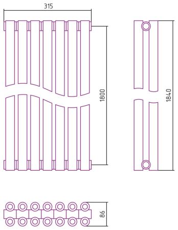 Отопительный радиатор ЭСТЕТ-00 н/ж 1800х315 / 7 сек (Без покрытия), артикул 00-0332-1807
