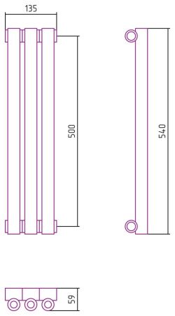 Отопительный радиатор ЭСТЕТ-0 н/ж 500х135 / 3 сек (Матовая шампань), артикул 022-0331-5003