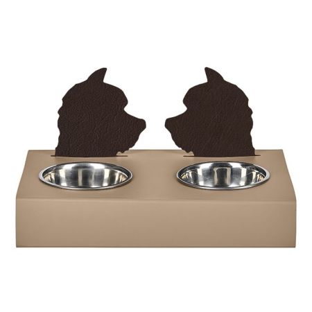 ADJ Подставка с мисками Dog, хром, 40x22xH7.5 см., цвет: капучино/шоколад, артикул 1571D.04/06