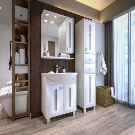 Комплект мебели для ванной Бриклаер БАЛИ 60R, светлая лиственница/белый, артикул БАЛИ 60R