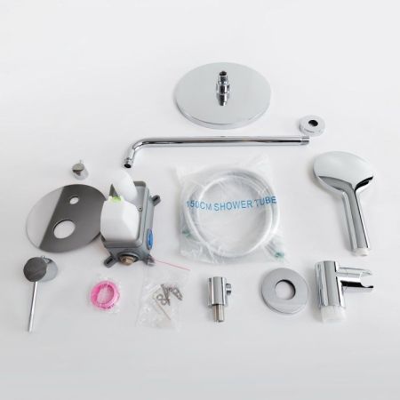 RELAX-DSET-GM Душевой комплект встраиваемый (смеситель встраиваемый, верхний душ, ручной душ со шлангом, штуцер с держателем), оружейная сталь, артикул RELAX-DSET-GM