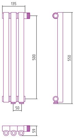 Отопительный радиатор ЭСТЕТ-0 н/ж EU50 правый 500х135 / 3 сек (Матовый БЕЛЫЙ)