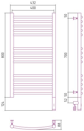 Полотенцесушитель электрический "БОГЕМА 3.0" 800х400 / МЭМ правый (Белый)