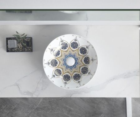 Раковина чаша Bronze de Luxe Lotos 5008, белый/синий, артикул 5008