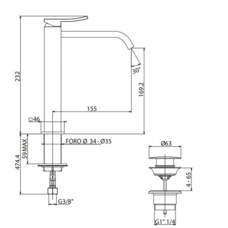 Gattoni ELY Смеситель для раковины H232 мм , излив 155 мм, цвет хром, артикул 8846/88C0cr