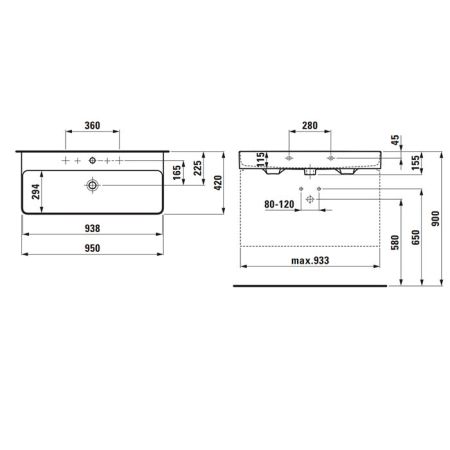 Laufen VAL Раковина 950х420х115мм с 1 отв. под смеситель, с покр. LLC, цвет: белый, артикул 8.1028.7.400.104.1