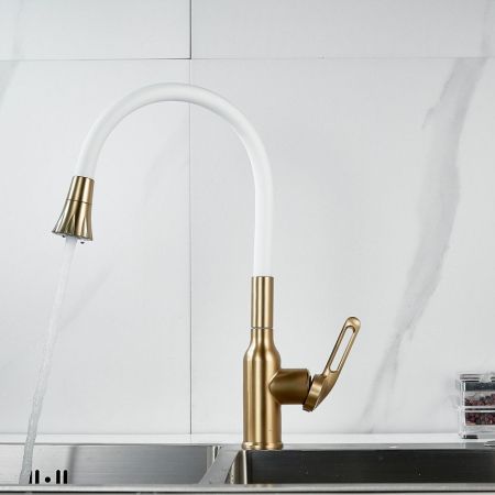 Смеситель для кухни с гибким изливом Raffine F303G-1, золотой сатин, артикул F303G-1