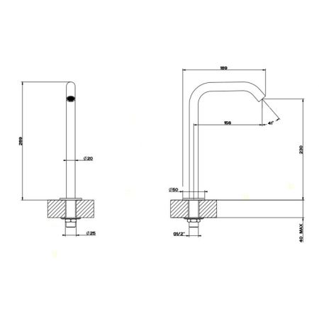 GESSI 316 Отдельно стоящий излив h=230мм , цвет: steel brushed, артикул 54093#239